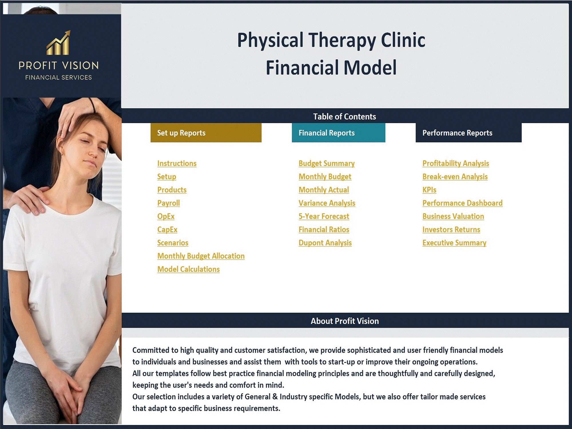 Physical Therapy Clinic – 5 Year Financial Model (Excel template (XLSX)) Preview Image