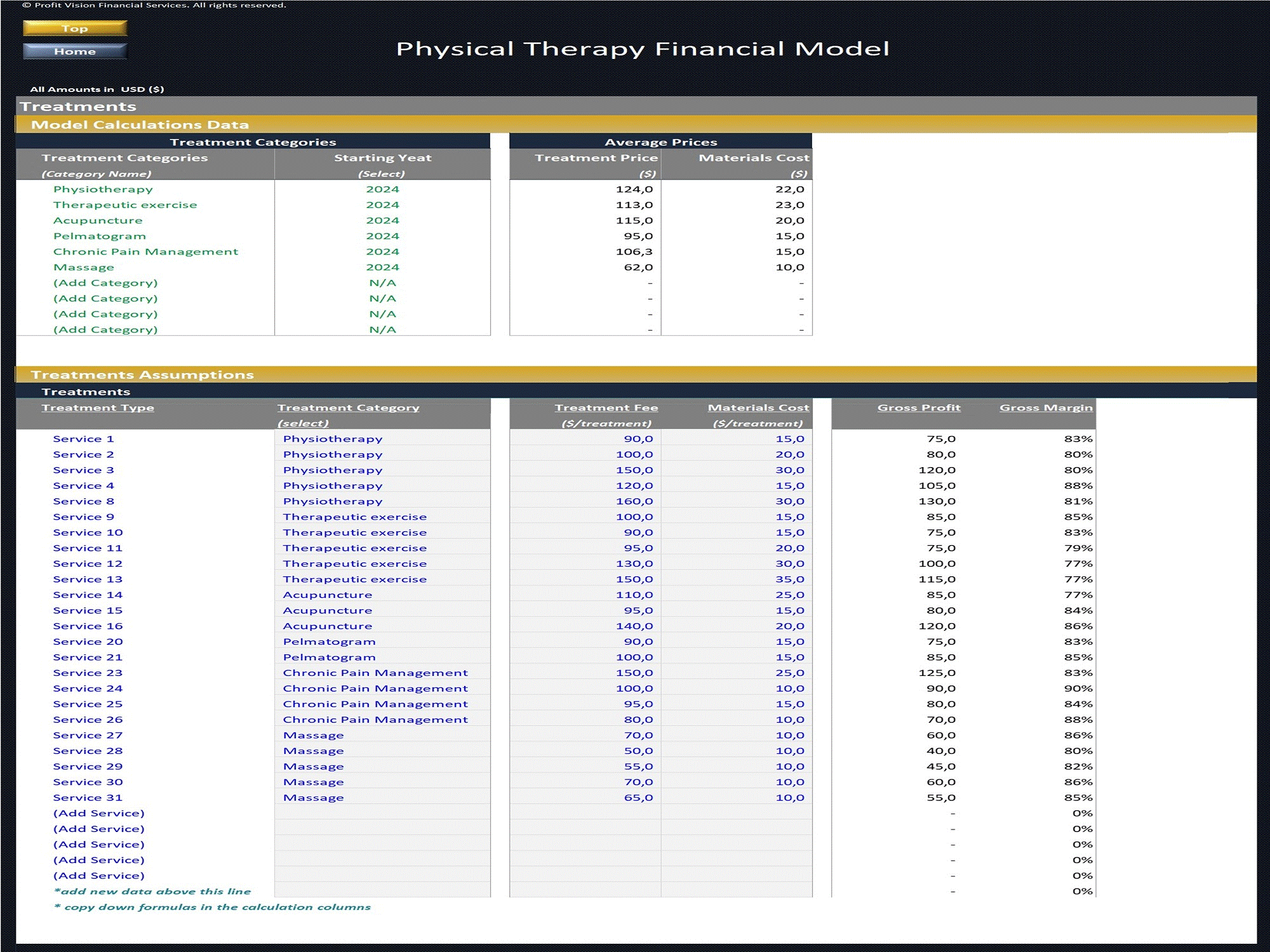 Physical Therapy Clinic – 5 Year Financial Model (Excel template (XLSX)) Preview Image