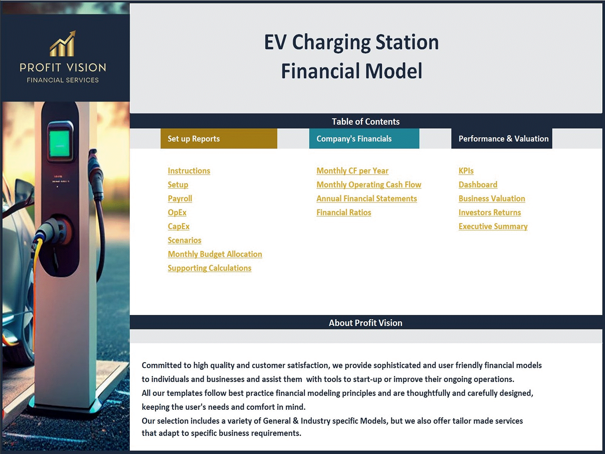 Electric Vehicle (EV) Charging Station – 10 Year Financial M (Excel template (XLSX)) Preview Image