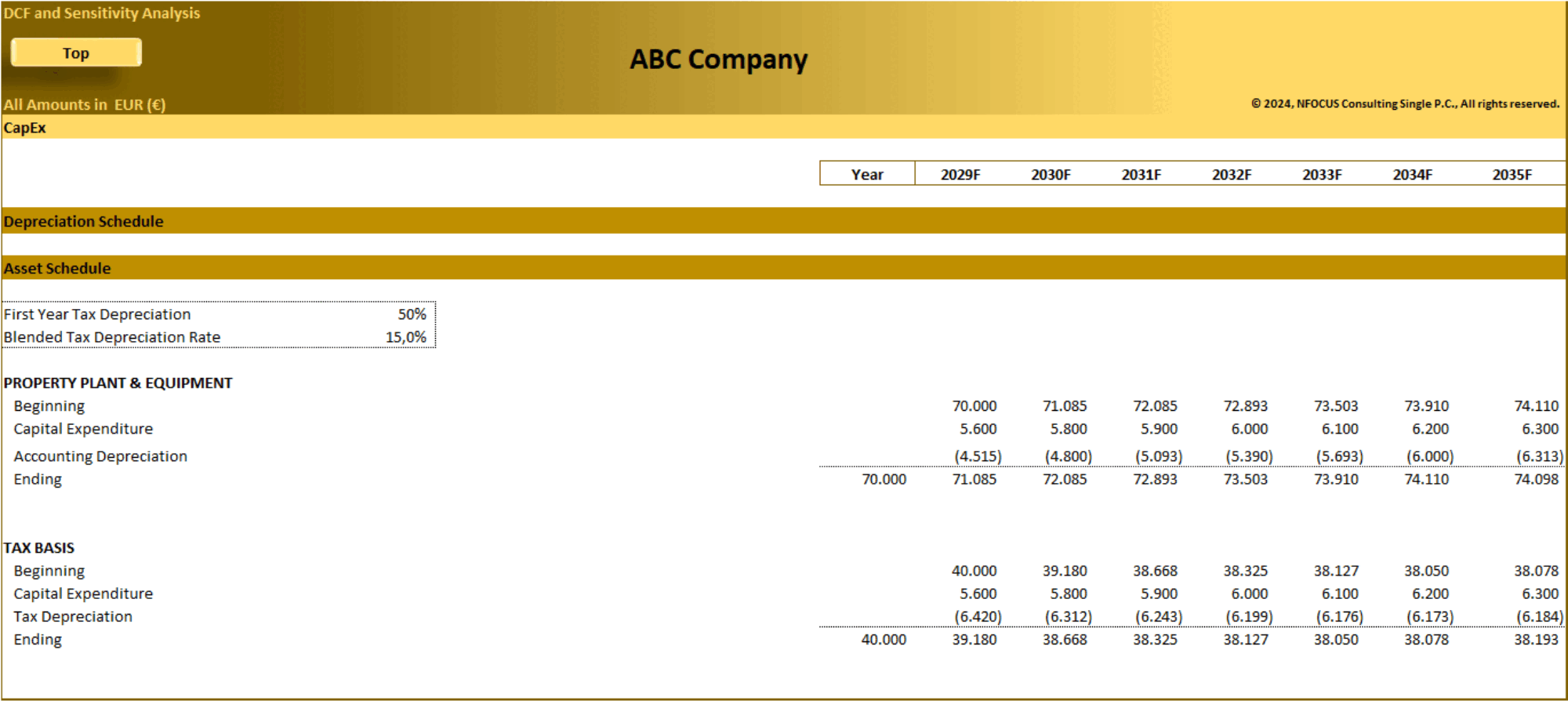 DCF Valuation and Sensitivity Analysis (10-Year) (Excel template (XLSX)) Preview Image