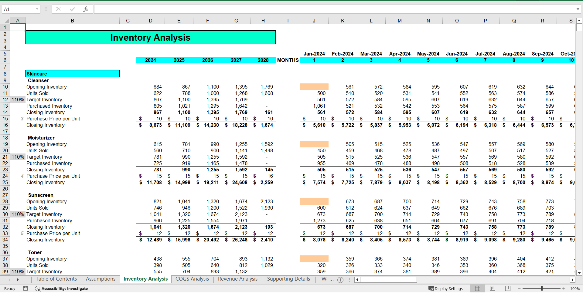 Cosmetic Products Store Excel Financial Model Template (Excel template (XLSX)) Preview Image