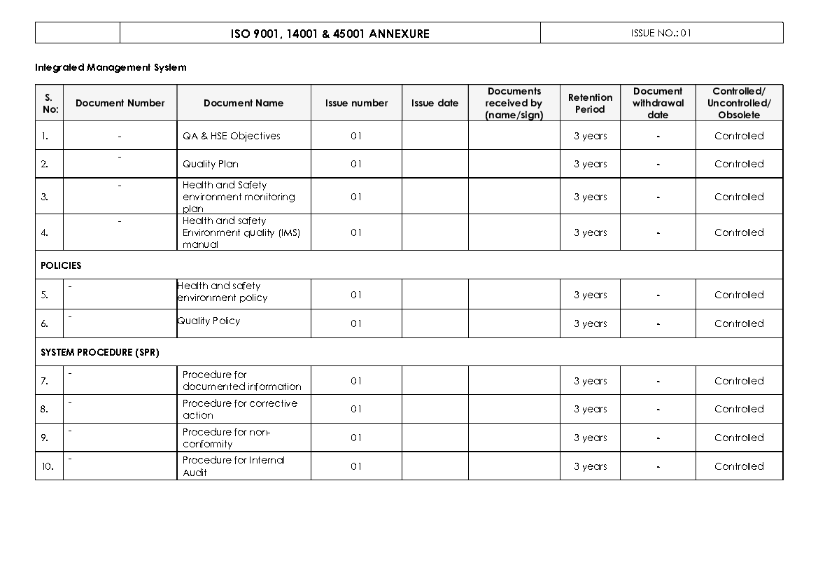 Integrated Management System Documentation Toolkit (7-page PDF document) Preview Image