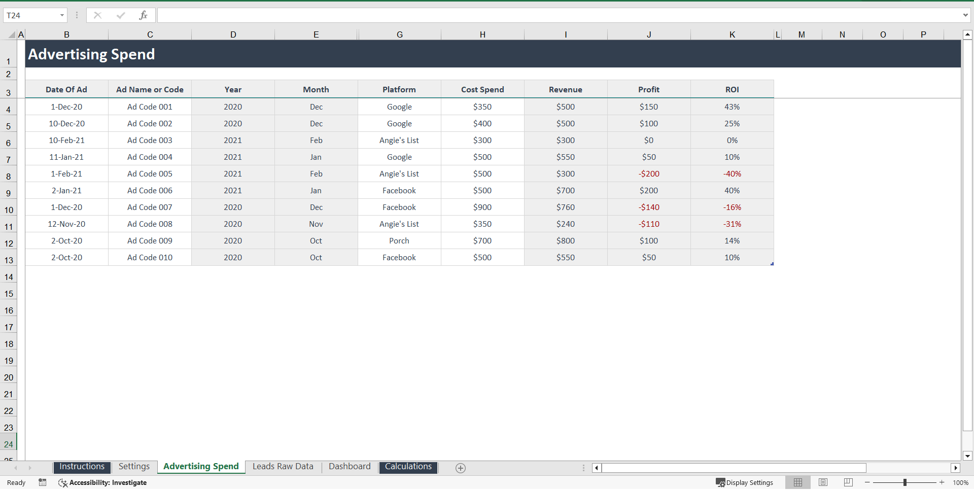 Leads Generation Analysis Excel Template (Excel template (XLSX)) Preview Image