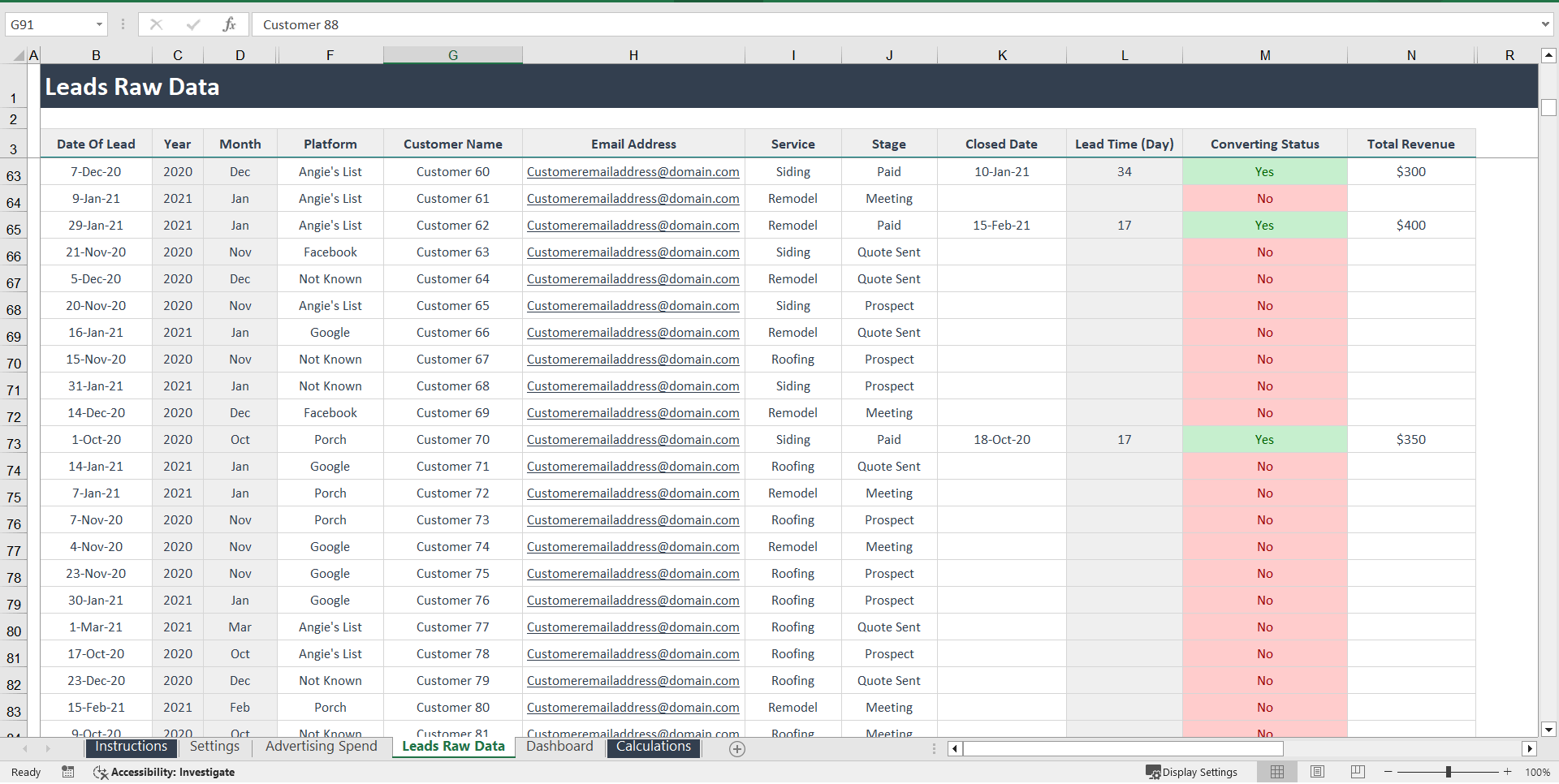 Leads Generation Analysis Excel Template (Excel template (XLSX)) Preview Image