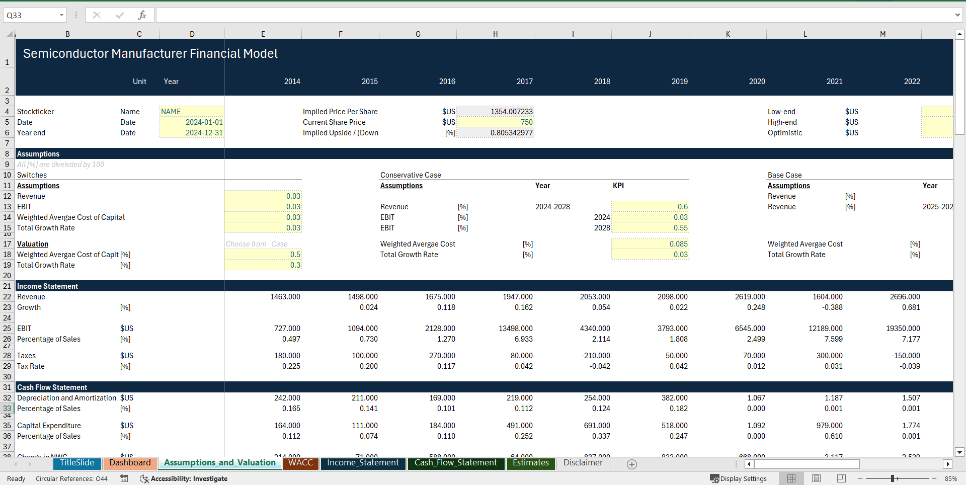 Semiconductor (Microchip) Manufacturer Financial Model (Excel template (XLSX)) Preview Image