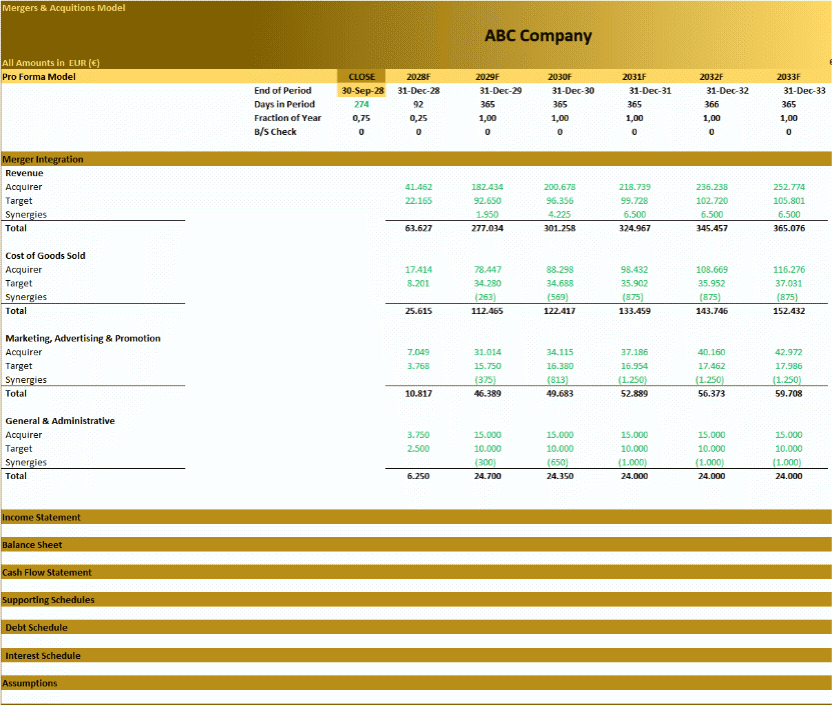 Mergers & Acquisitions (M&A) Model (Excel template (XLSX)) Preview Image