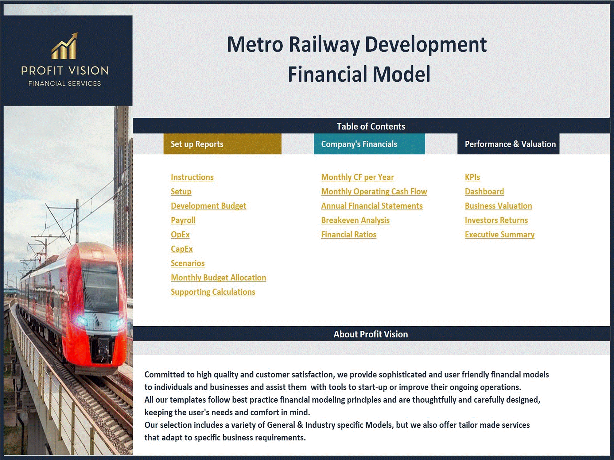 Metro Railway Development – 10 Year Financial Model (Excel template (XLSX)) Preview Image