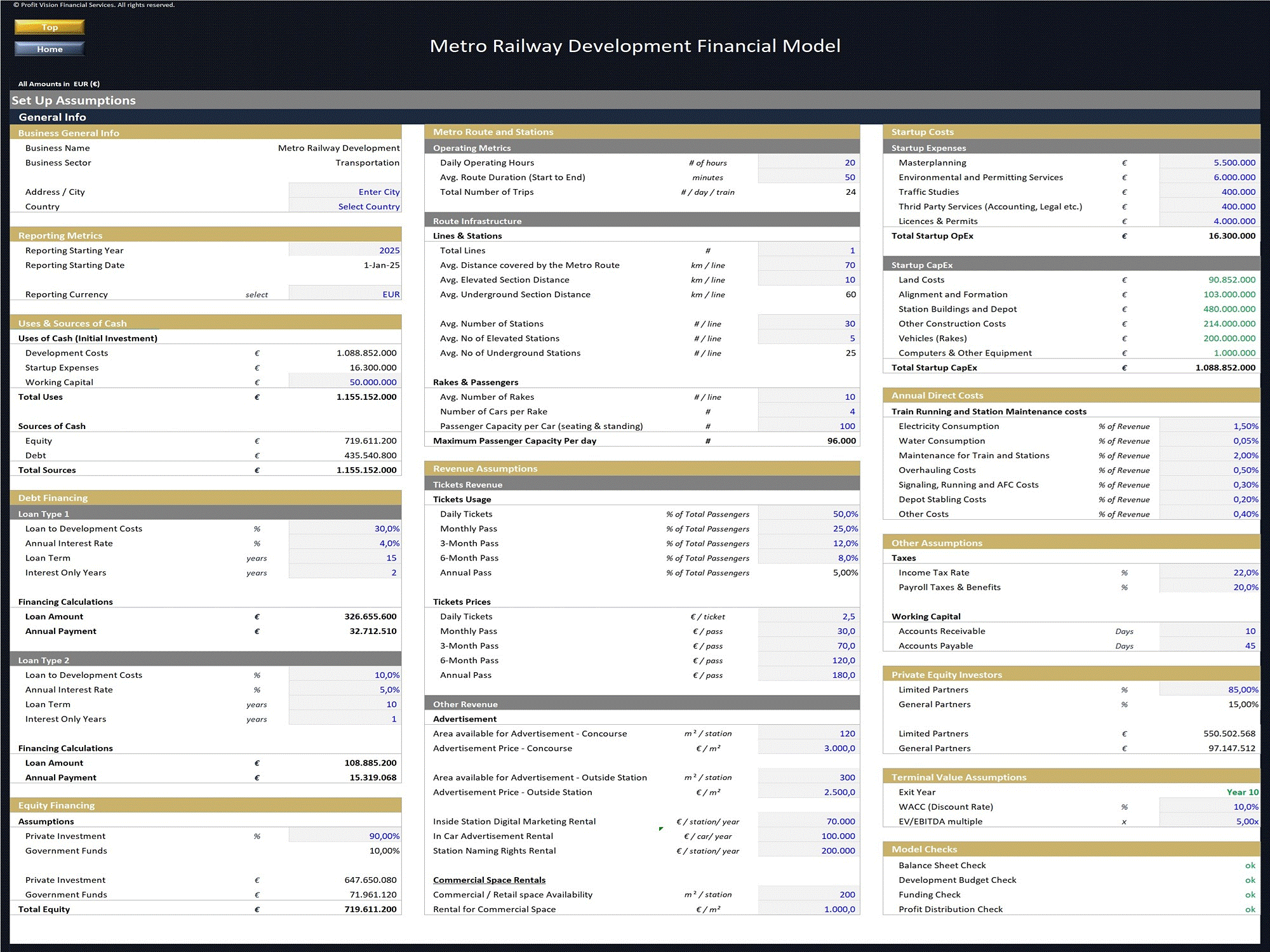 Metro Railway Development – 10 Year Financial Model (Excel template (XLSX)) Preview Image