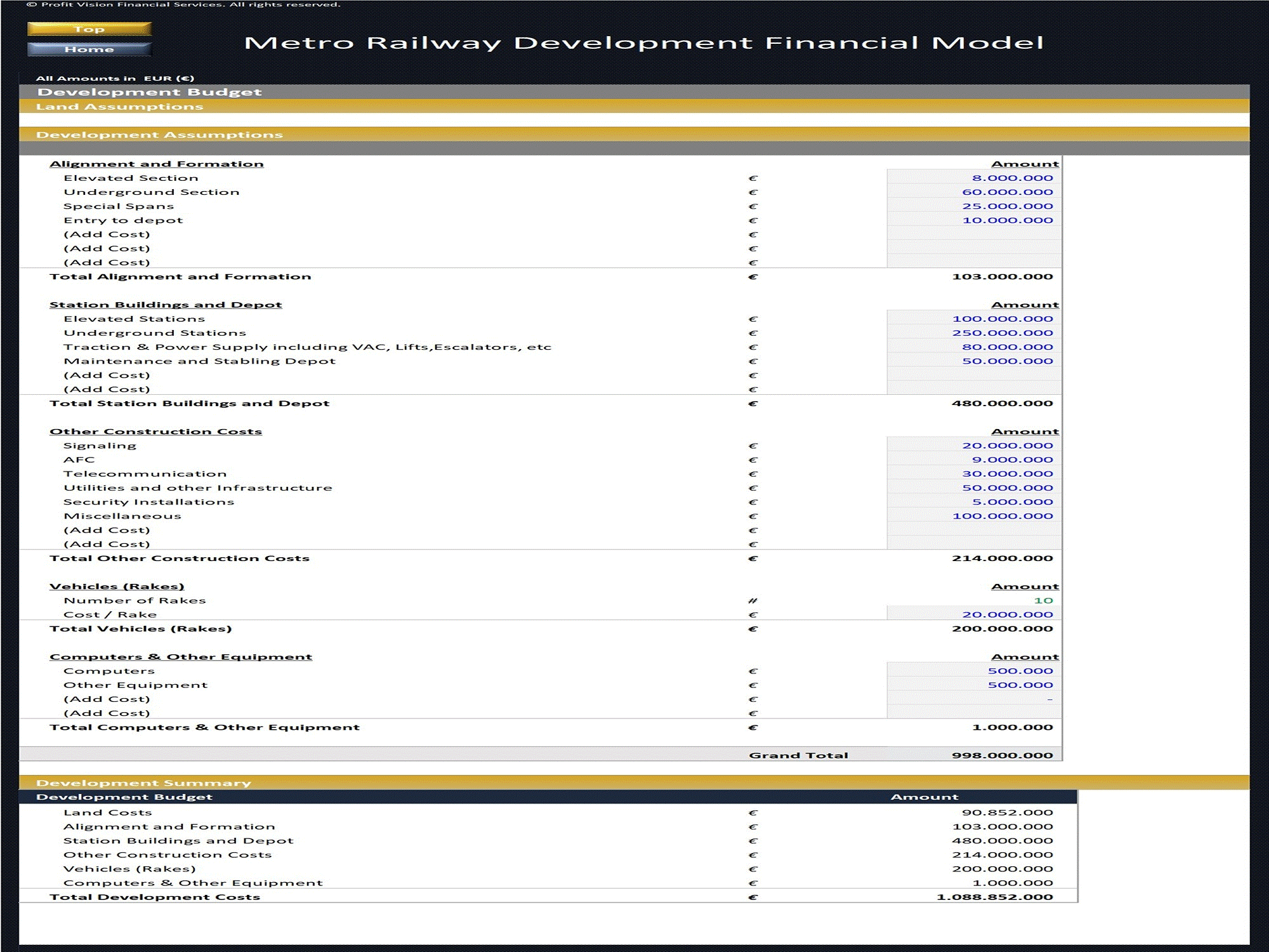 Metro Railway Development – 10 Year Financial Model (Excel template (XLSX)) Preview Image