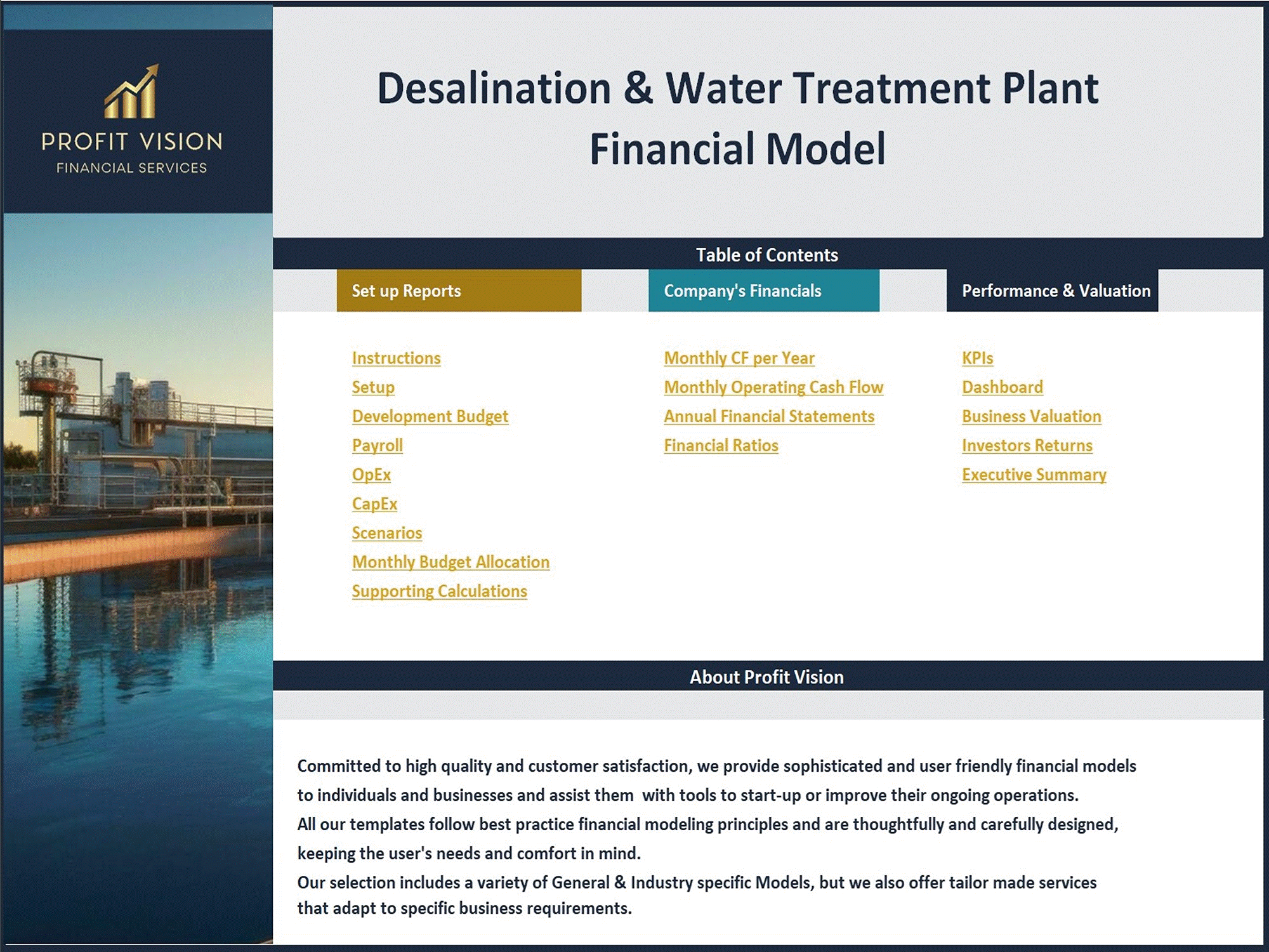 Desalination & Water Treatment Plant Financial Model (Excel template (XLSX)) Preview Image