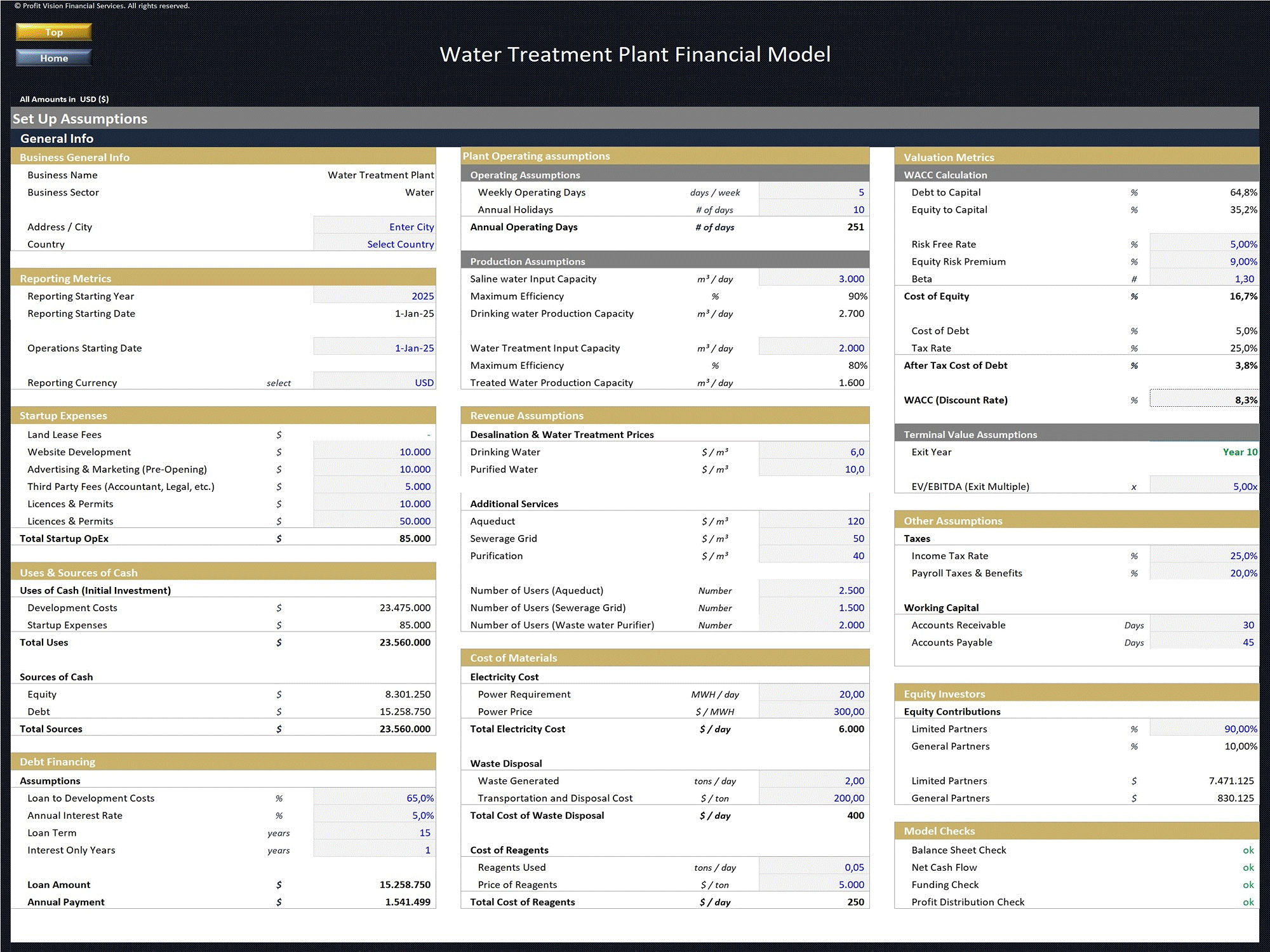 Desalination & Water Treatment Plant Financial Model (Excel template (XLSX)) Preview Image