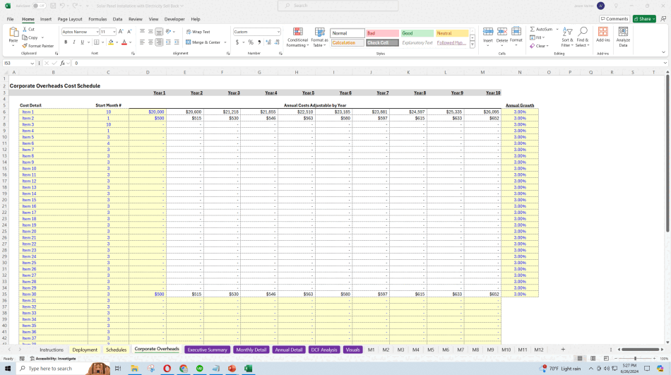 Solar Panel Installation Scaling Model (Excel template (XLSX)) Preview Image