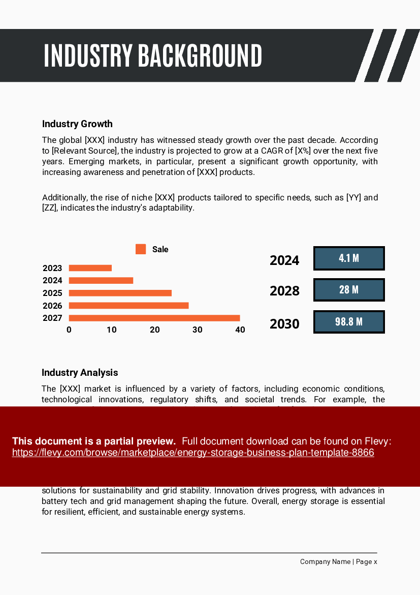 Energy Storage Business Plan Template (41-page PDF document) Preview Image