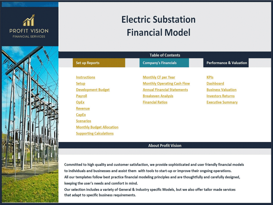 Electric Substation – 10 Year Financial Model (Excel template (XLSX)) Preview Image