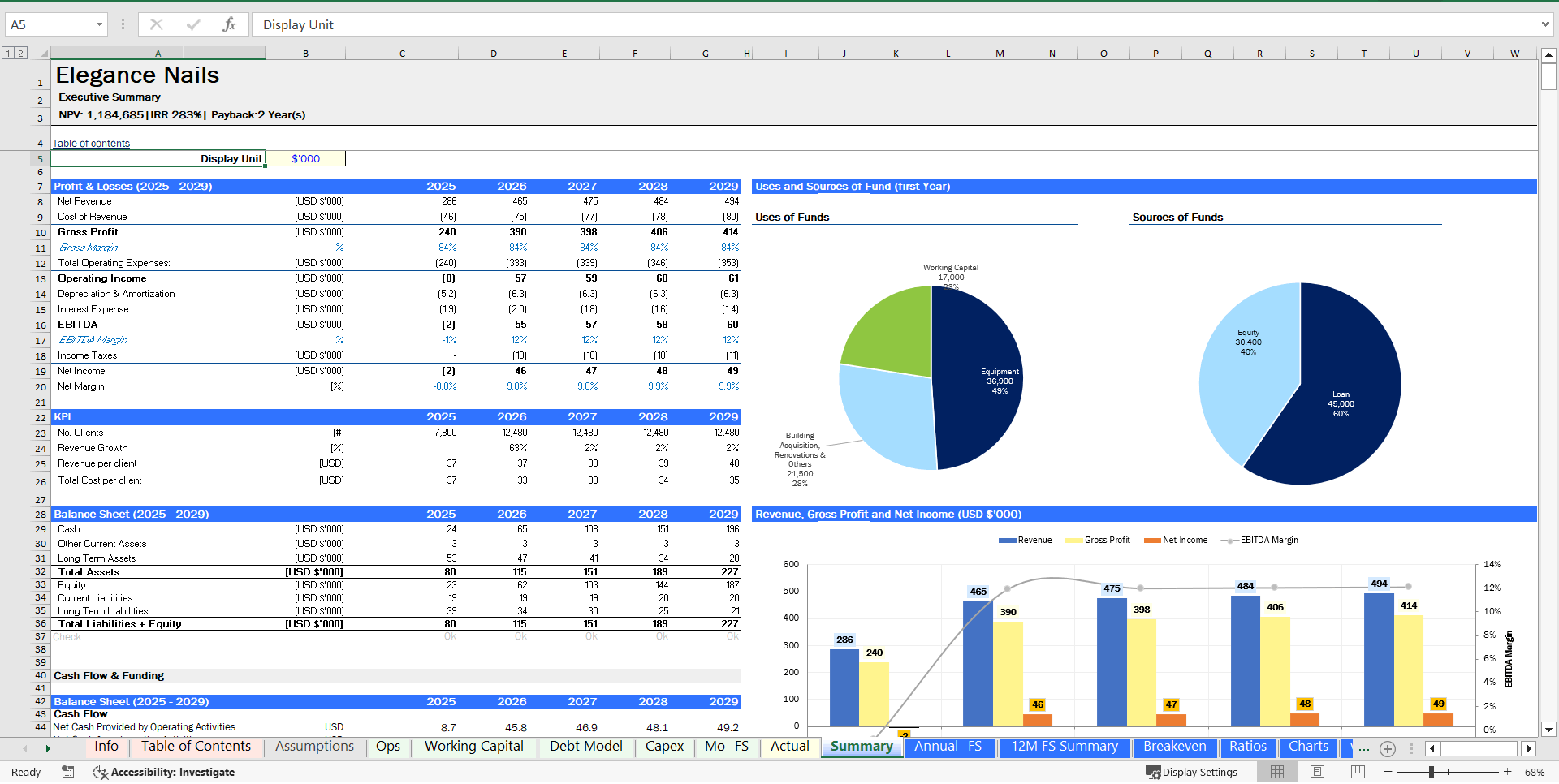 Nail Salon Financial Model (Excel template (XLSX)) Preview Image