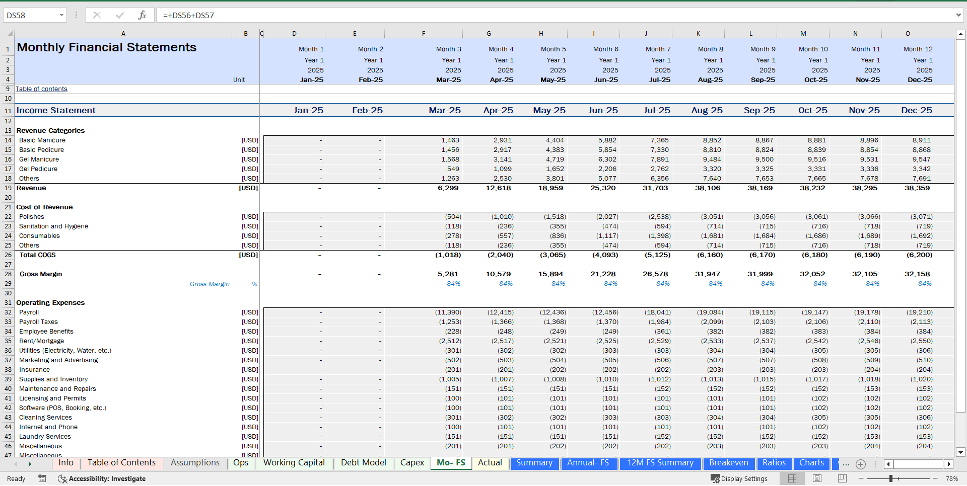 Nail Salon Financial Model (Excel template (XLSX)) Preview Image