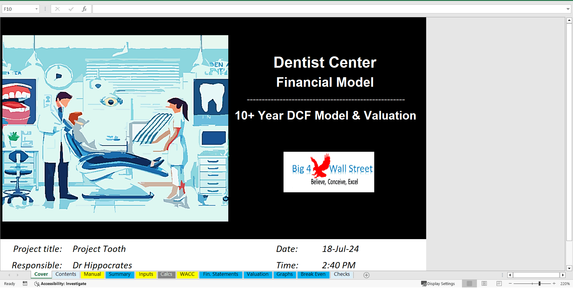 Dentists' Center - Financial Model (10+ Year DCF and Valuation) (Excel template (XLSX)) Preview Image