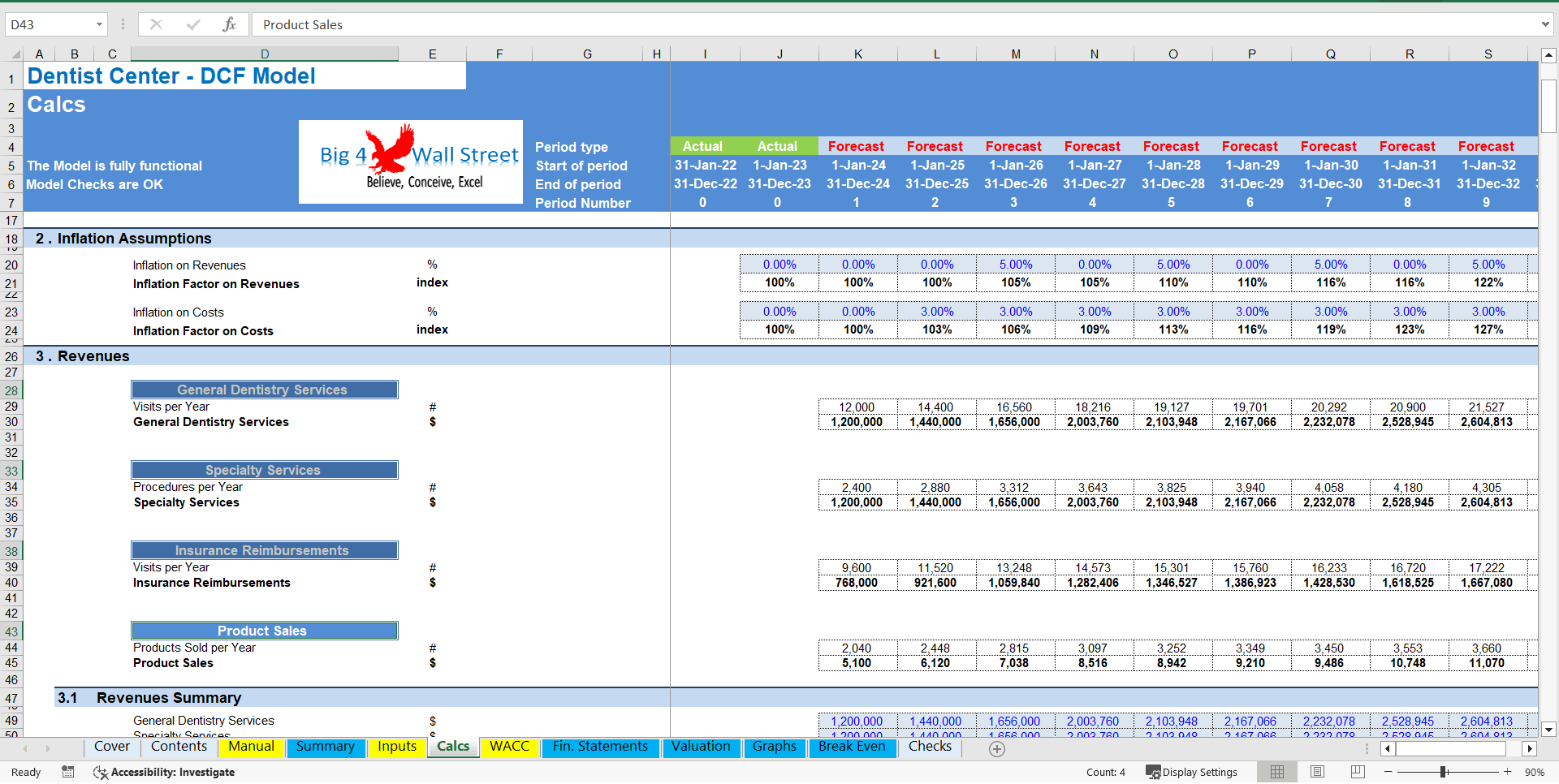 Dentists' Center - Financial Model (10+ Year DCF and Valuation) (Excel template (XLSX)) Preview Image