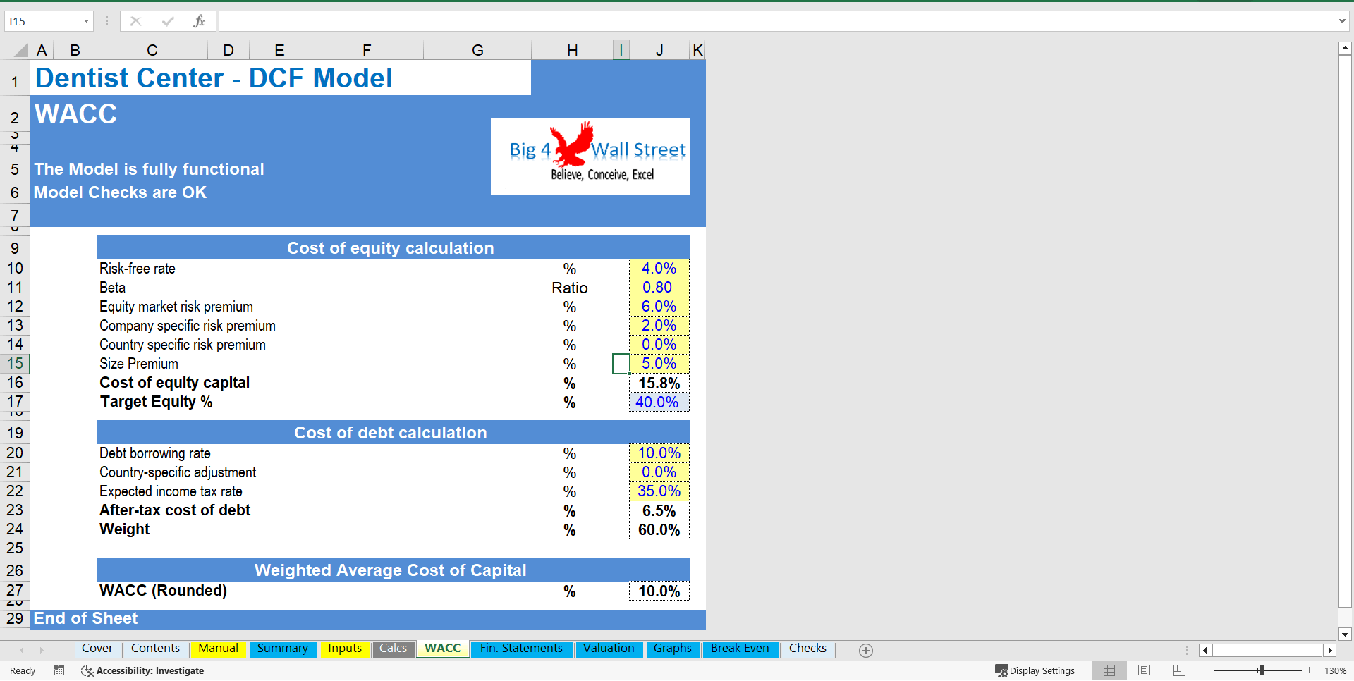 Dentists' Center - Financial Model (10+ Year DCF and Valuation) (Excel template (XLSX)) Preview Image