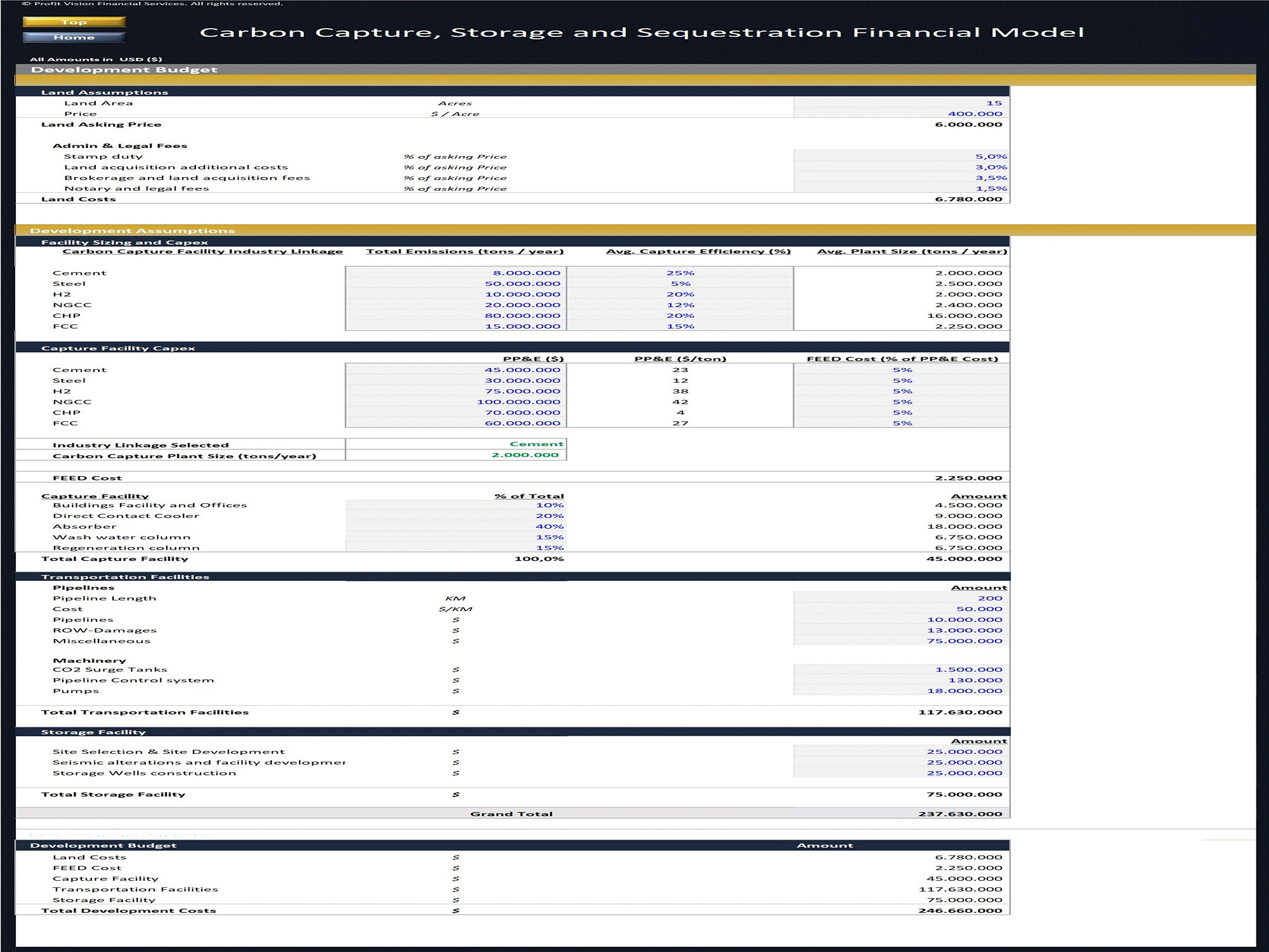 Carbon Capture Plant (Sequestration, Storage, Transportation) (Excel template (XLSX)) Preview Image