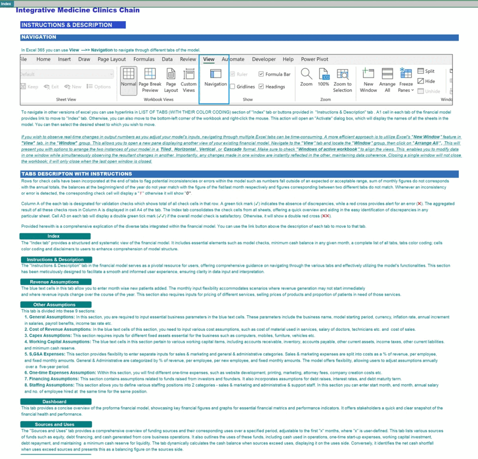 Integrative Medicine & Health Clinics Chain Financial Model (Excel template (XLSX)) Preview Image