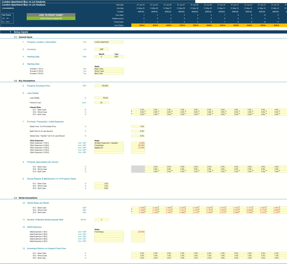 Property Buy vs Let Financial Analysis Template (Excel template (XLSX)) Preview Image