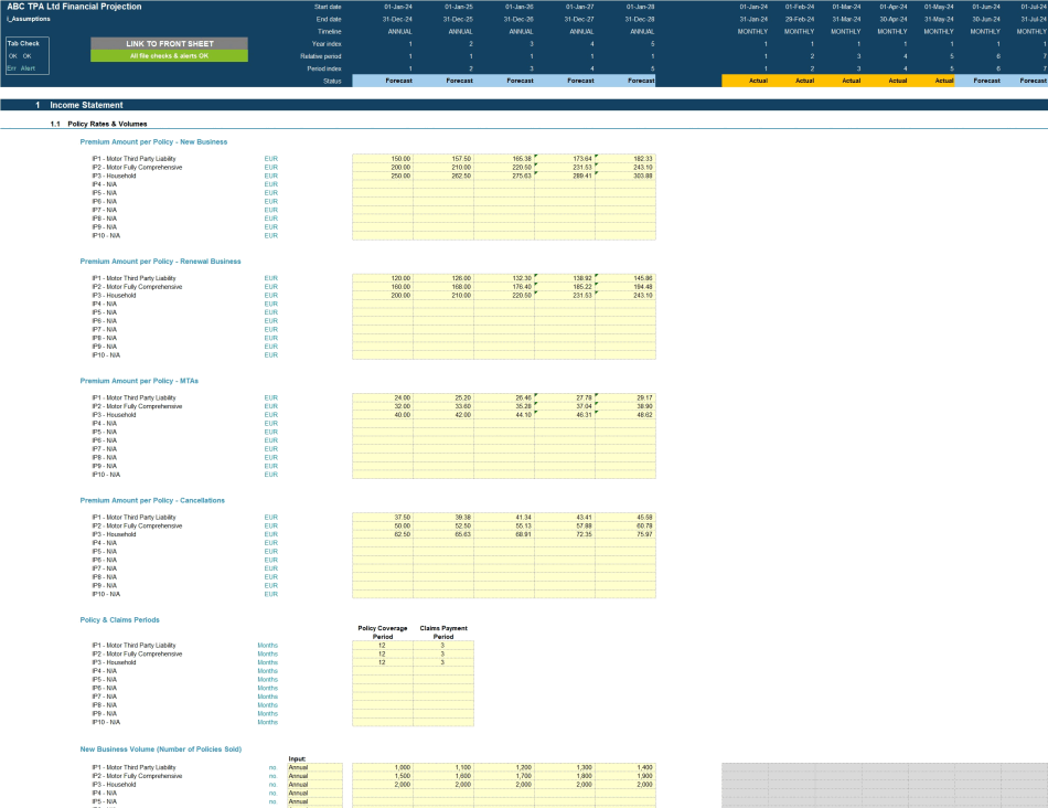 Insurance Third-Party Administrator (TPA) 5-Year 3 Statement Financial Model (Excel template (XLSX)) Preview Image