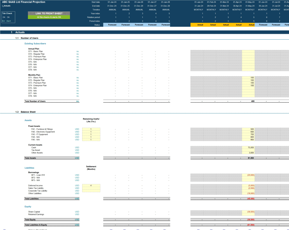 Software as a Service (SaaS) Business 5-Year 3 Statement Financial Model (Excel template (XLSX)) Preview Image