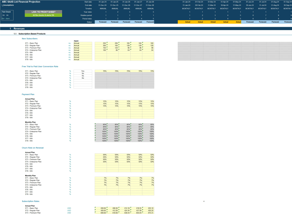 Software as a Service (SaaS) Business 5-Year 3 Statement Financial Model (Excel template (XLSX)) Preview Image