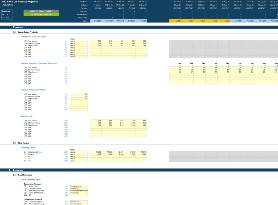 Software as a Service (SaaS) Business 5-Year 3 Statement Financial Model (Excel template (XLSX)) Preview Image