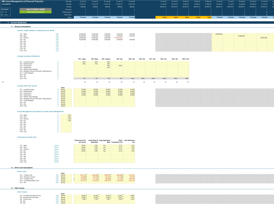 Hedge Fund Financial Projection Model (Excel template (XLSX)) Preview Image