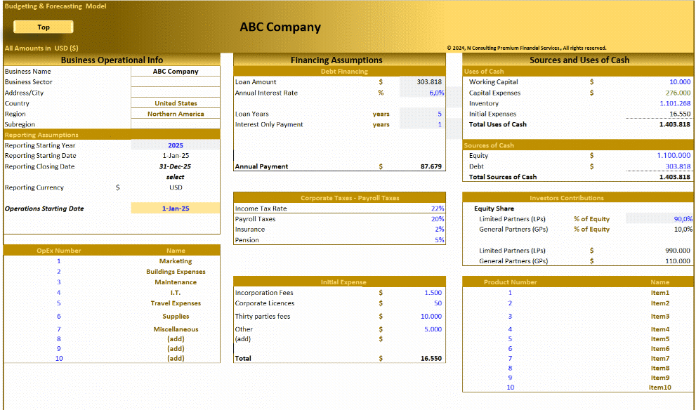 Startup Company (5-Year) Financial Forecast Model (Excel template (XLSX)) Preview Image