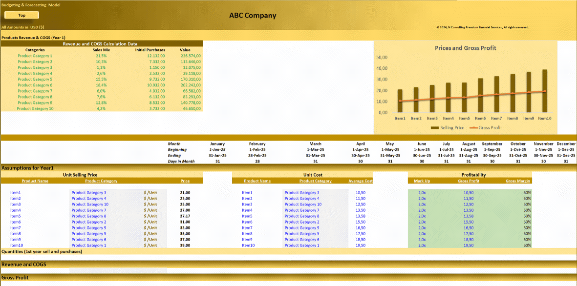 Startup Company (5-Year) Financial Forecast Model (Excel template (XLSX)) Preview Image