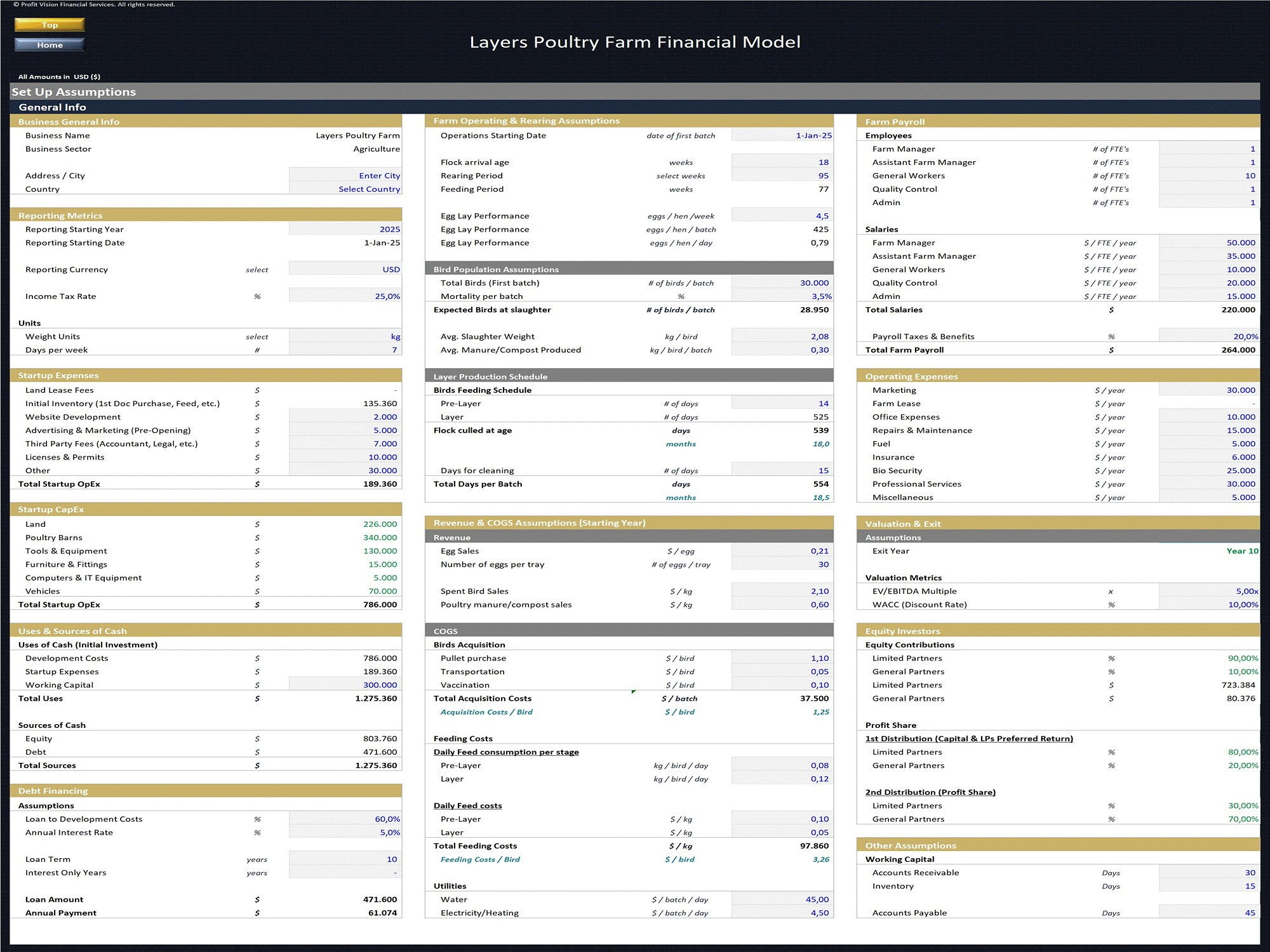 Layers Poultry Farm – 10 Year Financial Model (Excel template (XLSX)) Preview Image