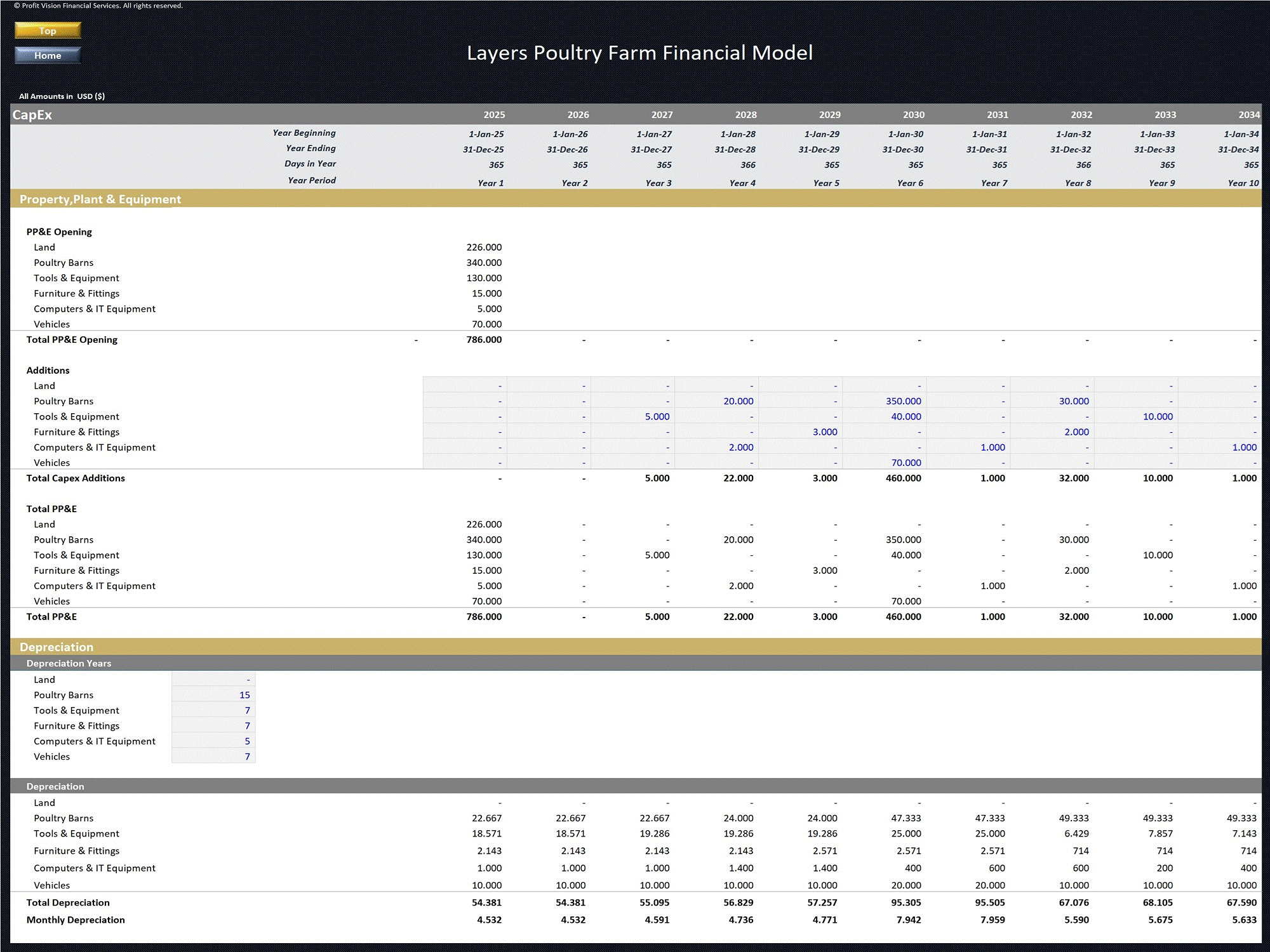 Layers Poultry Farm – 10 Year Financial Model (Excel template (XLSX)) Preview Image