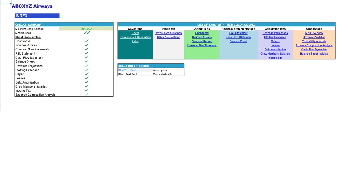 Airline Financial Projection Model (Aircraft Lease Basis) (Excel template (XLSX)) Preview Image