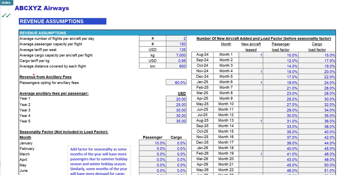 Airline Financial Projection Model (Aircraft Lease Basis) (Excel template (XLSX)) Preview Image