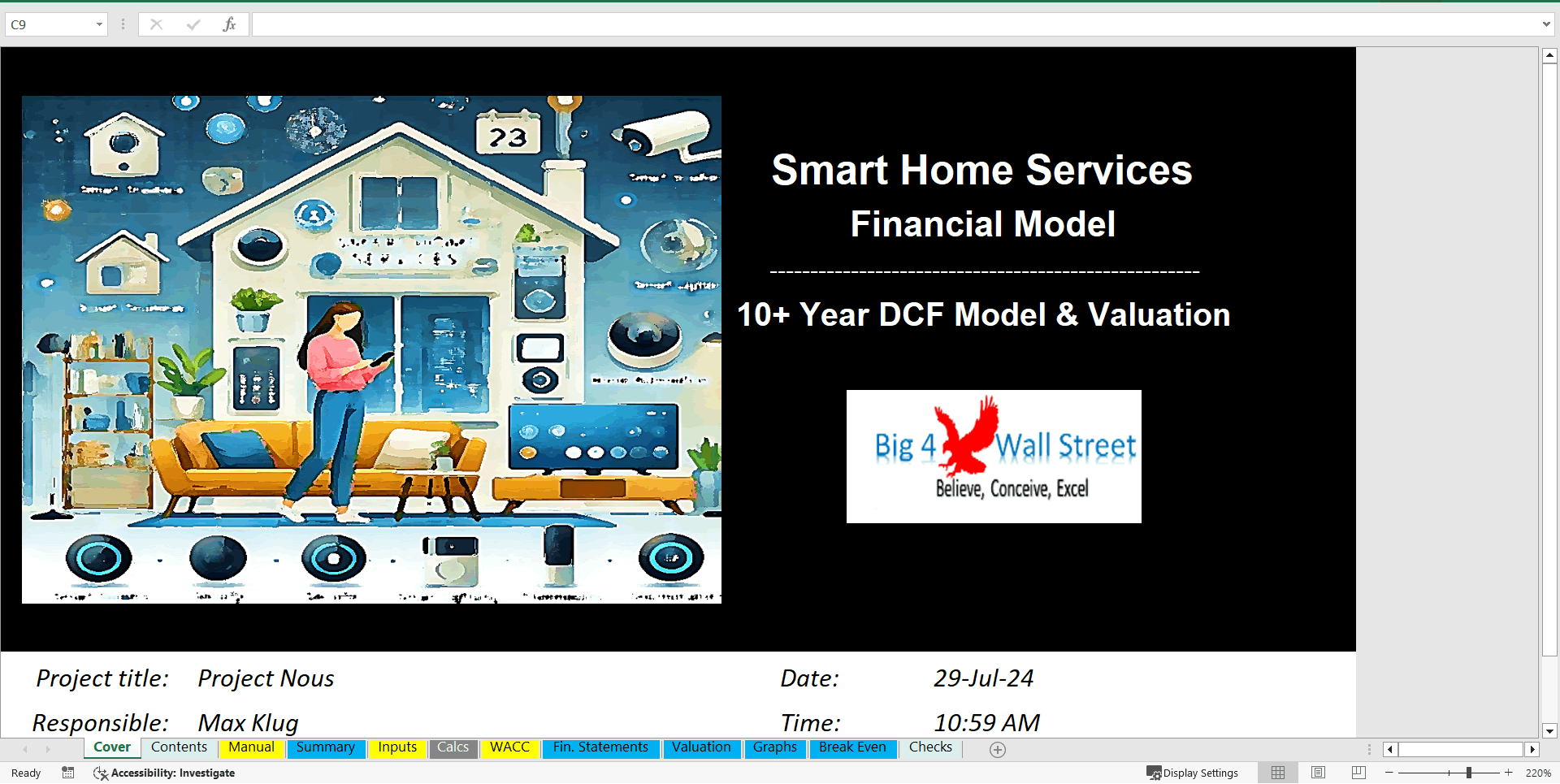 Smart Home Services Business - Financial Model (10+ Year DCF and Valuation) (Excel template (XLSX)) Preview Image