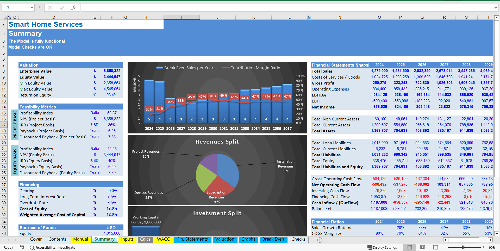 Smart Home Services Business - Financial Model (10+ Year DCF and Valuation) (Excel template (XLSX)) Preview Image