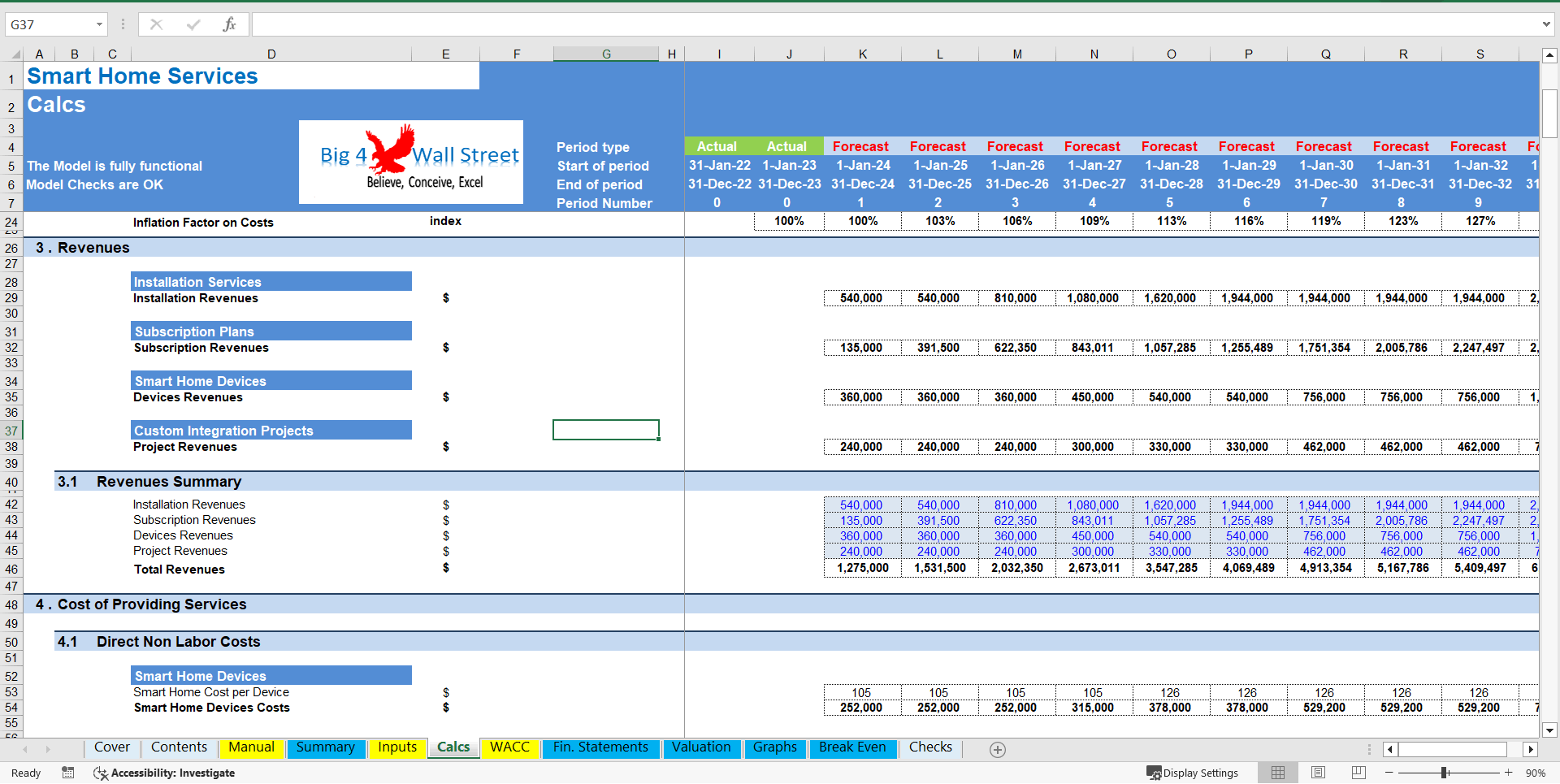 Smart Home Services Business - Financial Model (10+ Year DCF and Valuation) (Excel template (XLSX)) Preview Image