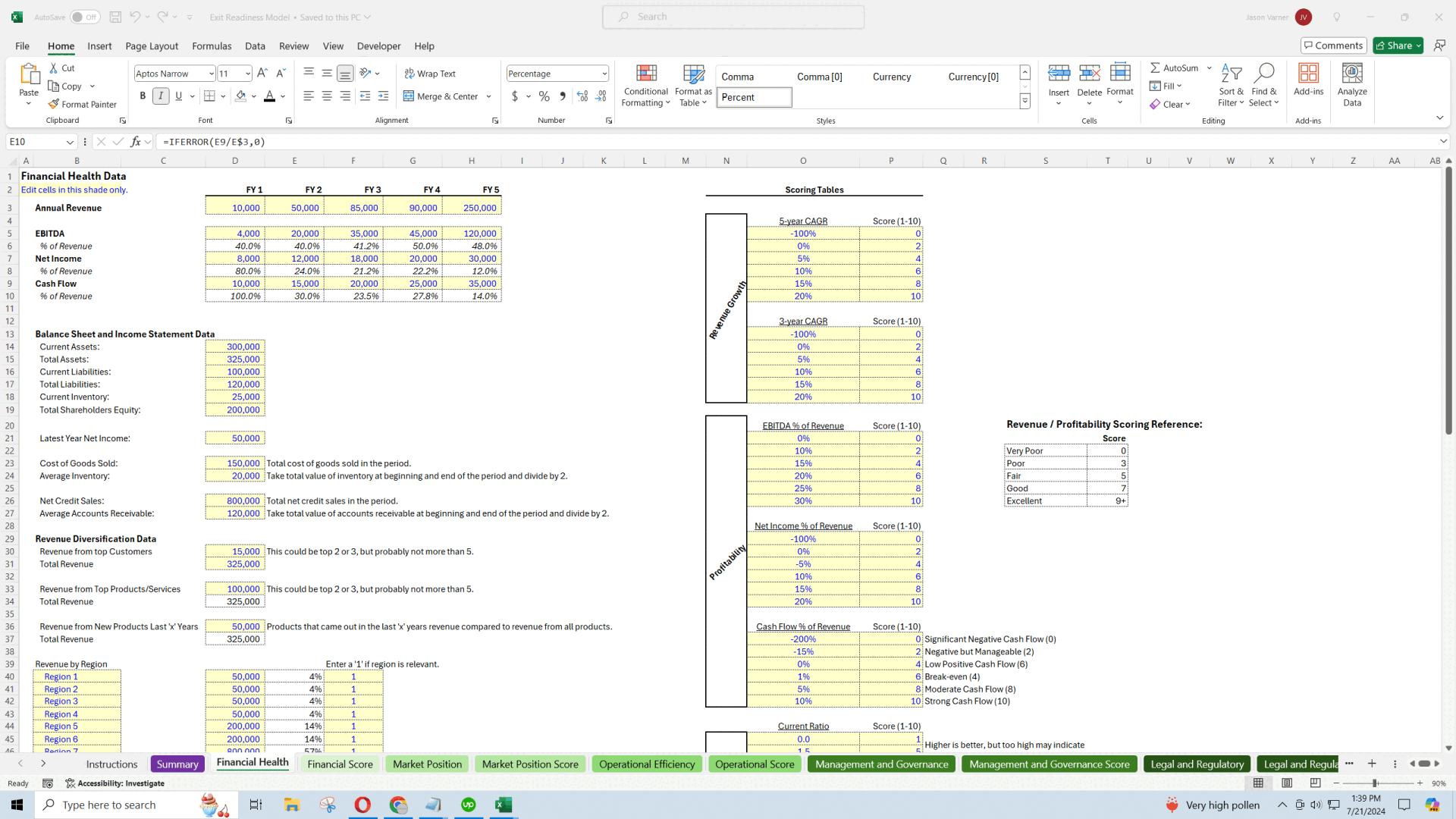 Business Exit & Valuation Assessment Tool (Excel template (XLSX)) Preview Image