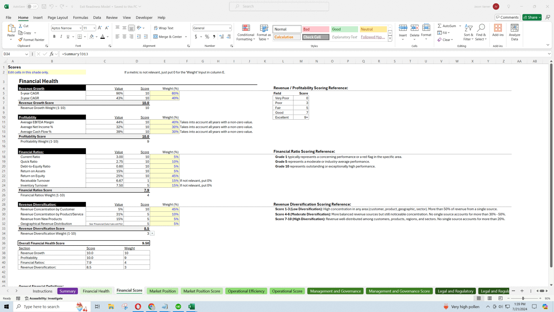 Business Exit & Valuation Assessment Tool (Excel template (XLSX)) Preview Image