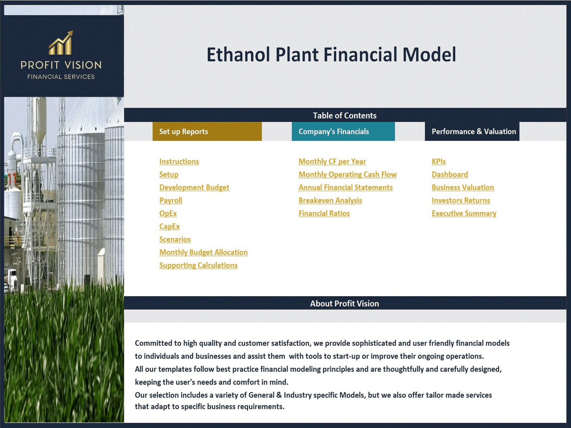 Ethanol Plant - 10 Year Financial Model (Excel template (XLSX)) Preview Image