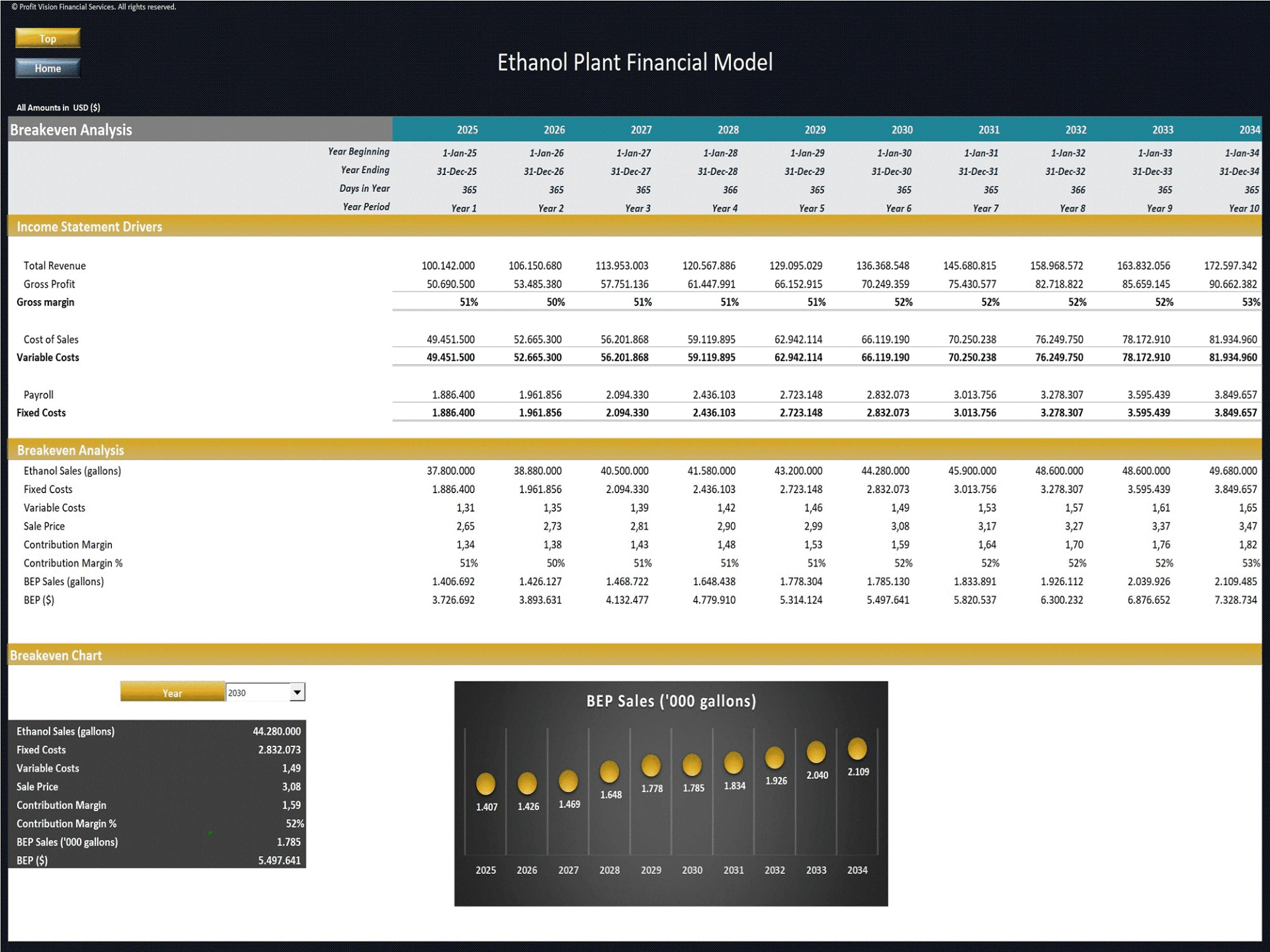 Ethanol Plant - 10 Year Financial Model (Excel template (XLSX)) Preview Image