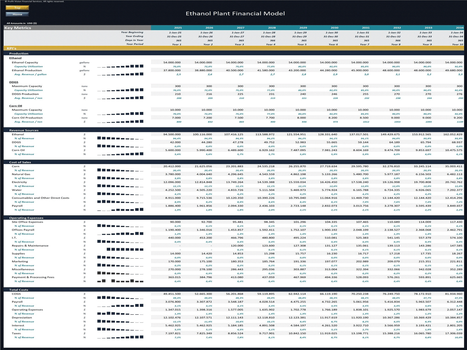 Ethanol Plant - 10 Year Financial Model (Excel template (XLSX)) Preview Image