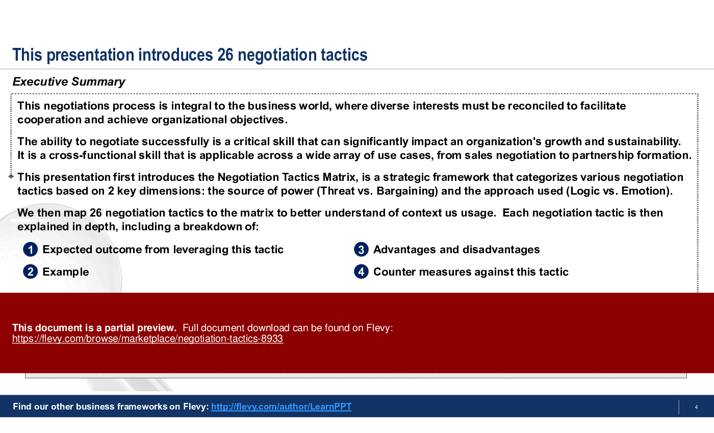 Negotiation Tactics (69-slide PPT PowerPoint presentation (PPTX)) Preview Image