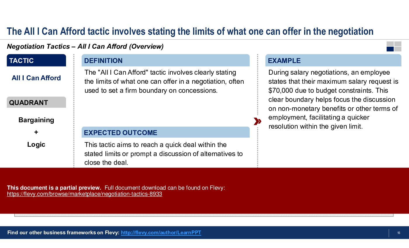 Negotiation Tactics (69-slide PPT PowerPoint presentation (PPTX)) Preview Image