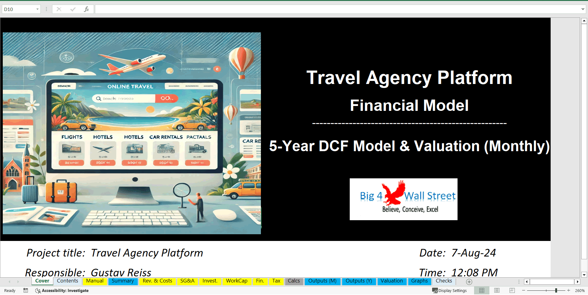 Travel Agency Platform - Financial Model (5-Year Monthly DCF & Valuation) (Excel template (XLSX)) Preview Image