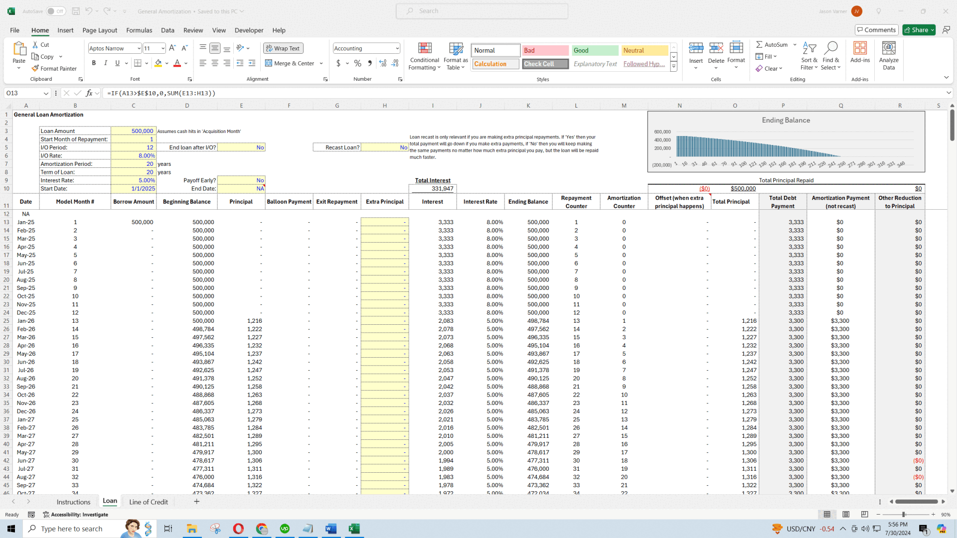 Universal Loan Amortization Template for Startups (Excel template (XLSX)) Preview Image