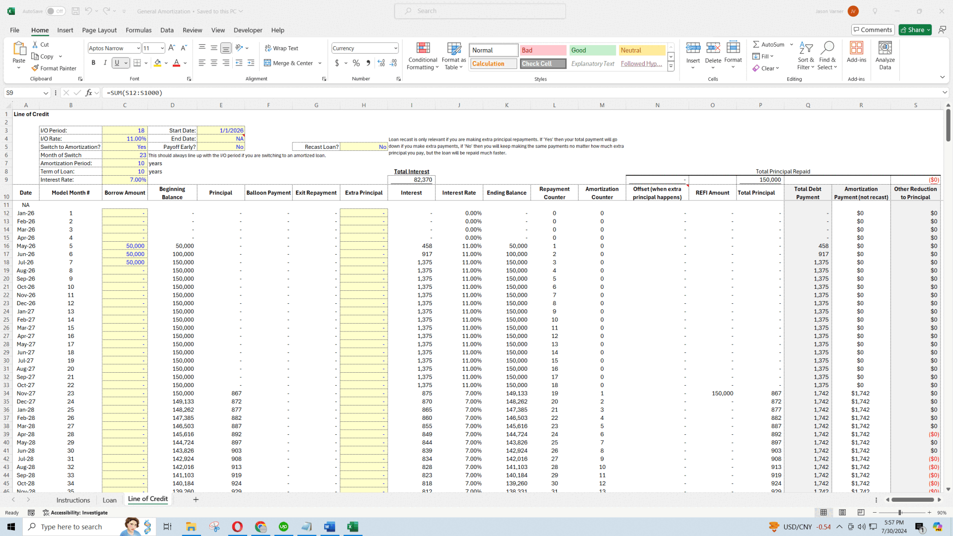 Universal Loan Amortization Template for Startups (Excel template (XLSX)) Preview Image